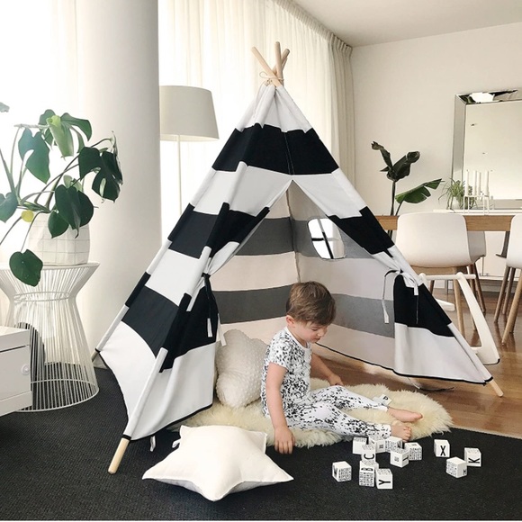 Teepee Tent 5 ft- Teepee- Black & White Stripe-Tent with Canvas Carry Case Kids - Picture 4 of 7